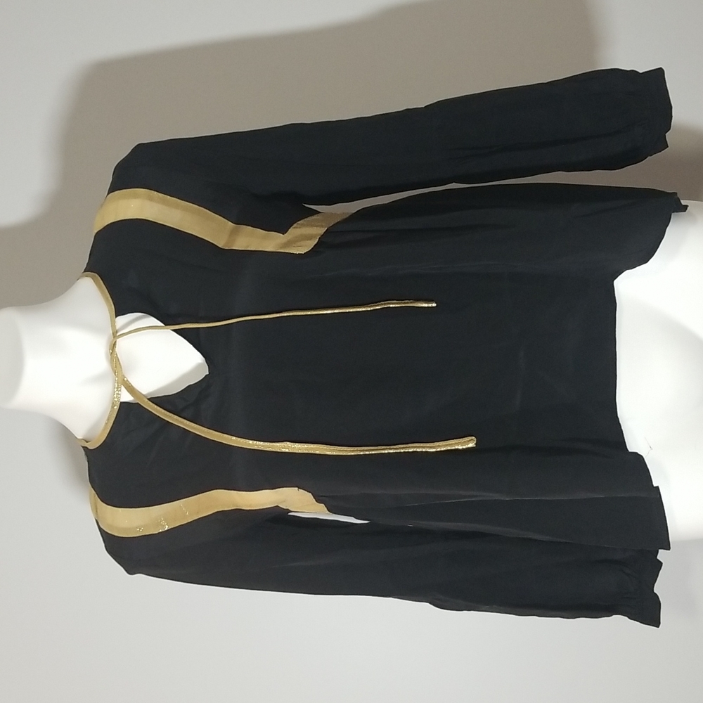 Amanda Uprichard Black and Gold Peplum long sleeve blouse